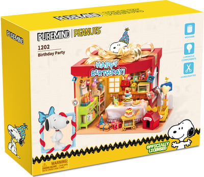Pantasy Snoopy Birthday Party - Bouwbare klok en feesttafel - Cadeau-doos