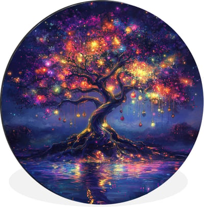 WallCircle - Wandcirkel - Muurcirkel - Kosmisch - lichtboom - Kerst - Kleurrijk - Aluminium - Dibond - 30x30 cm - Binnen en Buiten