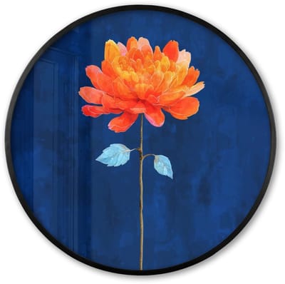Poster in lijst Rond - Fotolijst 60x60 cm - Posters - Bloem - Oranje - Bladeren - Ronde posterlijst zwart - Decoratie - Wanddecoratie woonkamer - Muurdecoratie slaapkamer