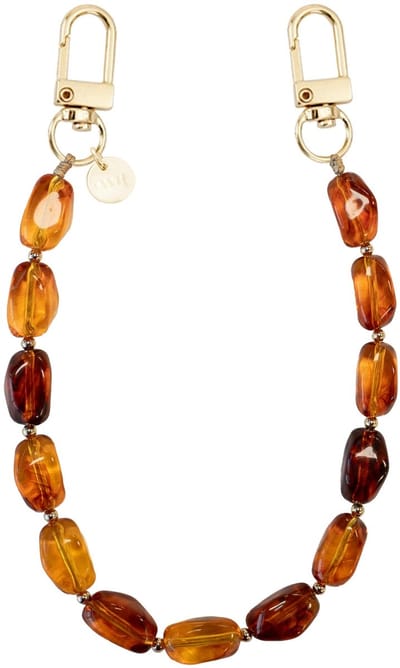 xoxo Wildhearts telefoonkoord - Honey Flame - Kort koord - Geschikt voor iPhone - Geschikt voor Samsung - Universeel - Phone cord - Telefoonketting - Koord voor telefoon - Telefoon hanger stenen ketting - Bruin / Oranje