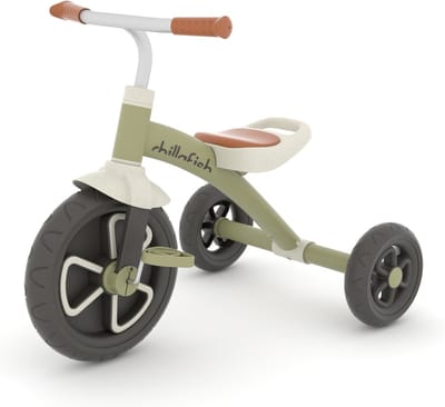 Chillafish Driewieler 1 jaar voor jongens met anti slip pedalen - Retro loopfiets voor peuters tot 5 jaar - Groen - Lichtgewicht en stabiel met draaghandvat - Stille anti slip banden voor binnen en buiten - Model Ziggi