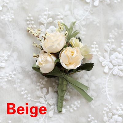 Bruidegom Boutonnière Man Speld Pak Corsage Bruids Knopenbloem Bruiloft Polsbloem Feest Mariage Decor Kunstzijde Rozenbloemen beige