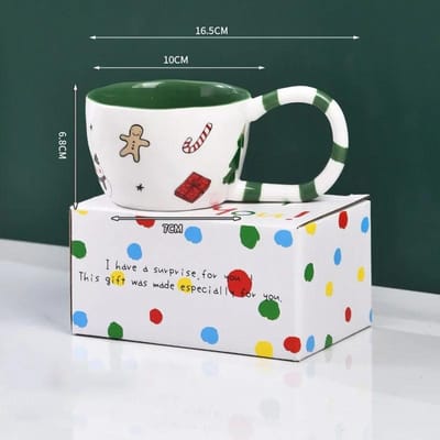 350ML Kerst Keramische Mokken Schattig Creatief Grote Handvat Koffiemok Handgeknepen Keramische Kop Afternoon Tea Melkkop Kerstcadeau 350ml white