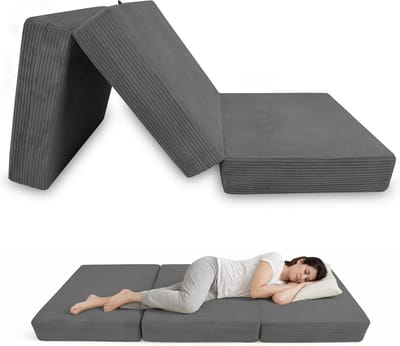 Opvouwbaar Matras - Vouwmatras Gastenmatras - Extra Slaapplek Creëren - 3-delig Ribstof Ontwerp - 80x195x15 cm - Donkergrijs