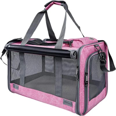 Kattentransporttas - Draagbare reismand - Veilig reizen - Ademend mesh ontwerp - 46 x 30 x 30 cm - roze