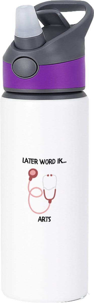 Hacebo® - Later word ik arts waterfles met rietje paars - Arts - Artsen - Ziekenhuis - dokter - verpleegkundige - water fles - 650ML