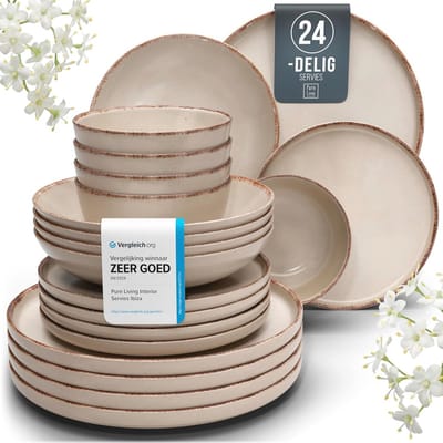 Rustic 18-Piece Stoneware Tableware Set for 6 People - Dishwasher Safe Tableware in Beige