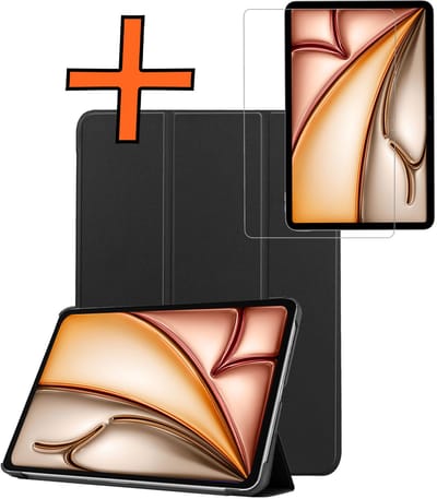 Hoesje - Geschikt voor Apple iPad Air M3/M4 (2025/2026) - 11 inch - Met Screenprotector - Trifold Bookcase - Hard Cover - Hardcover Book Case - Tablet Hoes - Zwart