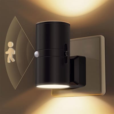 QTTVBTNA - LED Sensor Nachtlampje - Stekkerlamp - Ingebouwde Beweging Sensor - Dimbaar - Geschikt Voor Slaapkamer, Badkamer, Kinderkamer - 3000K Warm Licht - Zwart - 1 Stuk