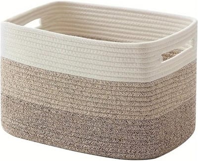 Katoenen Opbergmand 65L - Rechthoekige Wasman - Gevlochten Mand voor Dekens, Speelgoed & Was - 100% Natuurlijk & Veilig - Woonkamer & Babykamer - Bruin