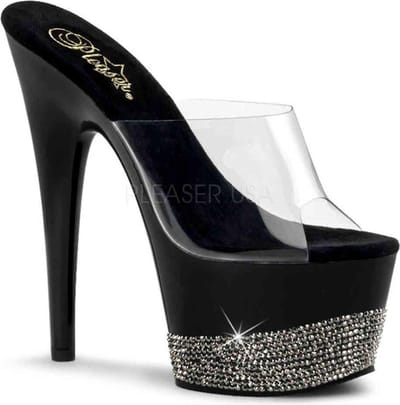 Pleaser - ADORE-701-3 Muiltjes - Paaldans schoenen - 35 Shoes - Zwart/Transparant