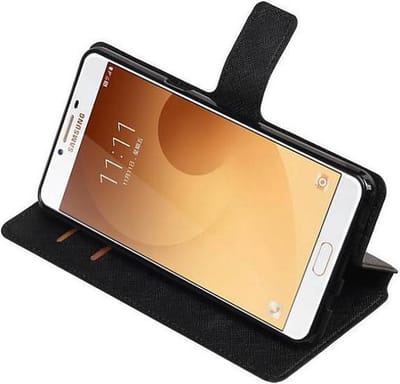 Cross Pattern TPU Bookstyle Wallet Case Hoesjes Geschikt voor Samsung Galaxy C9 Zwart