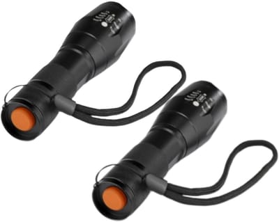 HI Survival LED zaklamp - 2x - zwart - aluminium - 300 lumen - noodpakket - preppen / vakantie