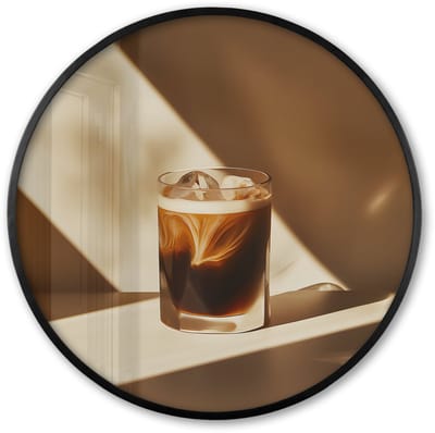 Poster in lijst Rond - Fotolijst 60x60 cm - Posters - Glas - Ijskoffie - Schaduw - Bruin - Ronde posterlijst zwart - Decoratie - Wanddecoratie woonkamer - Muurdecoratie slaapkamer
