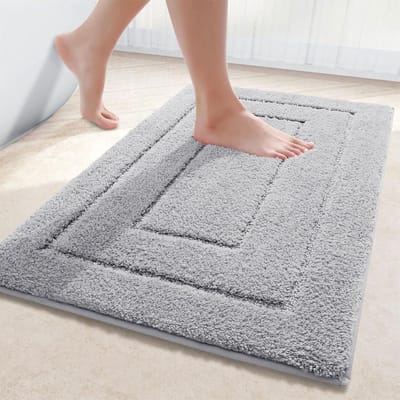 Famanu - Badkamertapijt, microvezel, grijs, 40 x 60 cm, antislip, waterabsorberend, zacht, machinewasbaar