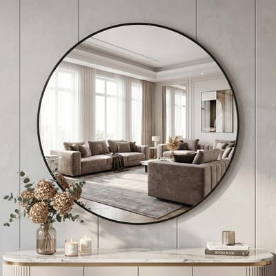 Dailygoods- Wandspiegel Ronde Vorm - Onbreekbaar Glas - Aluminium Frame - Badkamerspiegel - Wandspiegel voor Slaapkamer - Veiligheidswaarschuwing - Spiegel