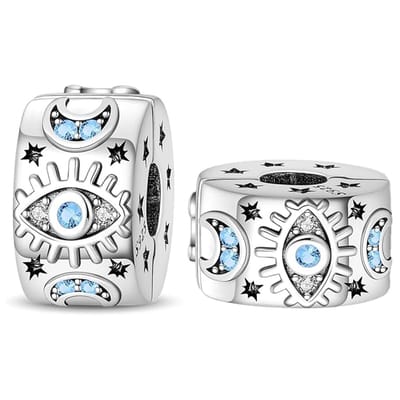 Fler® | Bedel | Past op populaire bedelarmbanden (standaard - 3mm) | Beschermende Oog Clipbedel | Hangbedel Charm | 925 sterling zilver | Blauwe zirkonia | | Armband Kraal | Valentijnsdag Cadeau | Sinterklaas kado | Kerstcadeau | Verjaardagsgeschenk