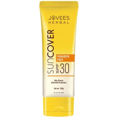 Jovees Kruiden Sandelhout Zonbescherming SPF 30 | Lichte Olievrije Zonnebrandcrème 100g | Beschermt de Huid Tegen Schade Door de Zon UVA UVB Blauw Licht Voor Alle Huidtypen yellow