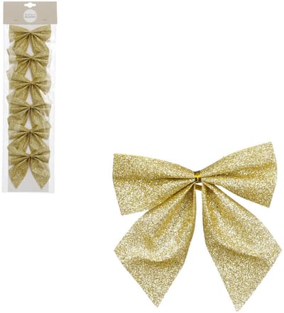House of Seasons Kerst ornamenten strikken - 6x st - goud - 10 x 12 cm - kerstboomstrikjes