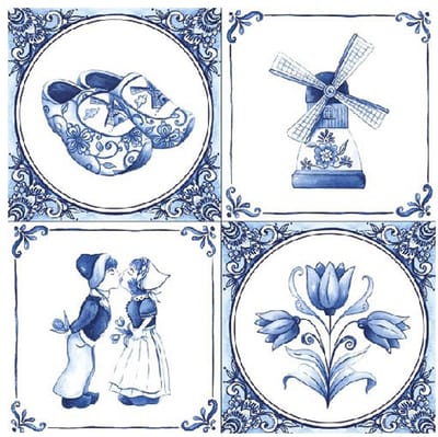 80x Delfts blauw thema servetten 33 x 33 cm - Papieren wegwerp servetjes - Oud Hollandse/molen/klompen/tulpen versieringen/decoraties