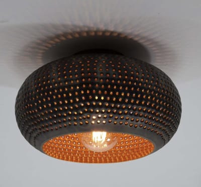 PS-Collection Disk Punch Plafondlamp - 35x35x20cm - Zwart/Bruin - Metaal - plafondlampen, plafonniere, plafondlamp zwart, plafond lamp, plafondlamp led, plafondlamp industrieel