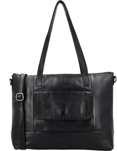 Hide & Stitches Inspired by Country Laptoptas 13,3 inch - Shopper - Laptopvak - Werk - School - Casual - Leer - Leren Dames Tas - Zwart