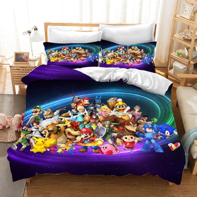 Mario Dekbedovertrek Set Dekbed Beddengoed 3D Kinderbeddengoed Set 3-Delig 1 Dekbedovertrek King Size AU Single(140*210cm)3pcs