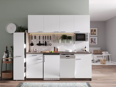 Goedkope keuken 225  cm - complete keuken met apparatuur Oliver  - Donker eiken/Wit   - keramische kookplaat - vaatwasser     - magnetron  - spoelbak