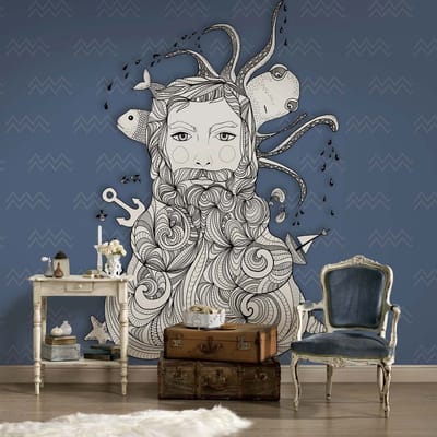 Fotobehang Aquarius2 DD120073 A.S. Création ARTist Blauw Grijs Vlies 270 x 400 cm (4 delen) 3D Fotobehang