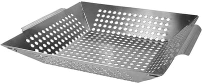 Famanu – RVS grillmand voor groenten - geschikt voor barbecue - oven en grill - voor grillen - garen en uitlekken - 35 x 30 x 6 cm