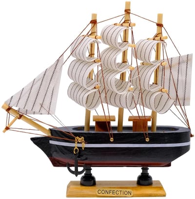 Dailygoods- Zeilschip Vintage Model - Houten Zeilboot - Decoratie 16 cm - Handgemaakt - Rood/Zwart - Perfect Cadeau - Decoratieboot
