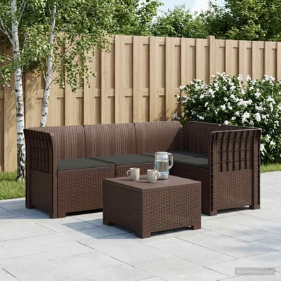 vidaXL - 4-Persoons - Tuin - Sofa - met - Kussens - Rattan - Look - PP - Bruin