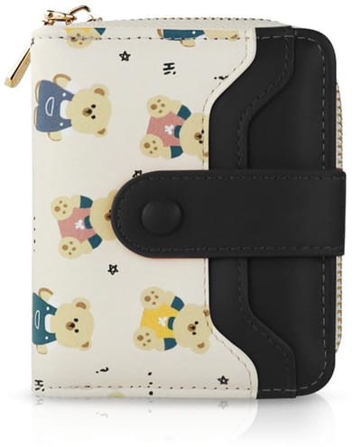 Dailygoods - Kleine damesportemonnee, bi-fold, kleine portemonnee voor dames, leuke damesportemonnee met meerdere kaartsleuven, PU portemonnee klein voor winkelen, wandelen met honden, reizen, zwart
