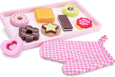 Woet® Houten 'Koekjes Bakken' Speelset - Speelgoedset met 8 Koekjes, Dienblad en Ovenwant - Bakspeelgoed voor Kinderen - Speelgoedeten - Vanaf 2 Jaar