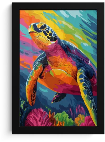 Poster in lijst - Fotolijst 20x30 cm - Posters - Koraal - Schildpad - Abstract - Water - Posterlijst zwart - Decoratie - Wanddecoratie woonkamer - Muurdecoratie slaapkamer