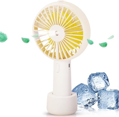 Handventilator - Draagbare Mistventilator - Met Watertank - Inhoud watertank: 20 ml - 3 Snelheden en Krachtige Wind - Modern - Gebruik uit de hand of op het bureau - Ideaal voor Kamperen- Reizen en Buitenactiviteiten