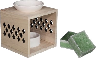 Ideas4seasons Amberblokjes/geurblokjes cadeauset - dennen geur - inclusief geurbrander