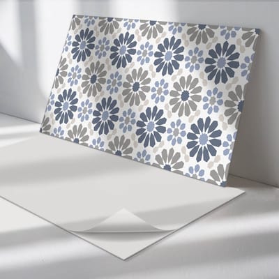 Wallfluent Vinyl Wandpaneel - Bloemenpatroon in symmetrie Zelfklevende Wandbekleding - 100 cm x 50 cm - Blauw Vinyl Wandpaneel - 1 stuk - Rechthoekig Wandbekleding Vinyl - Patroon Wandpaneel - Wandpaneel PVC - Wandpaneel Keuken en Badkamer