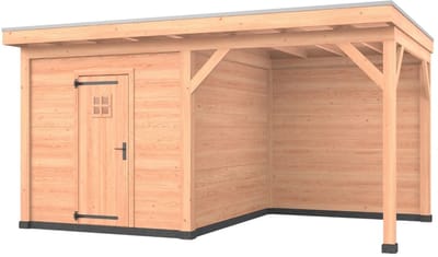 Douglas overkapping, 500 x 350, met schuur en achterwand, Westwood Comfort Plus
