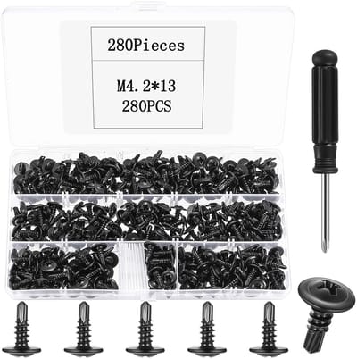 Dailygoods - 280 stuks plaatschroeven, zelftappende schroeven, metaal, roestvrij staal, zwart, M4,2 x 13 mm, boorschroeven, zelftappende metalen schroeven, zelfborende schroeven voor staal en hout