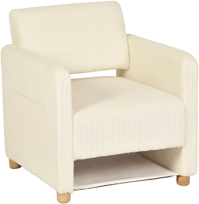 Fauteuil - Ribfluweel Rubberhout poten Brede zitting - Beige