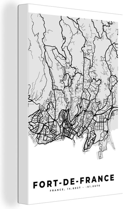 Canvas Schilderij Frankrijk - Fort-de-France - Stadskaart - Plattegrond - Kaart - 20x30 cm - Wanddecoratie