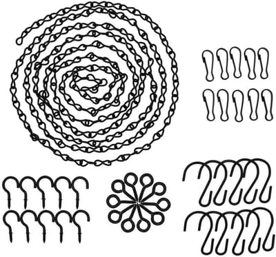 Set voor Hangende Mand met 10 Klemmen, 10 Haakjes en 10 Schapenvijlen voor Voederhuisjes en Windgongen, 196 Inch Zwart