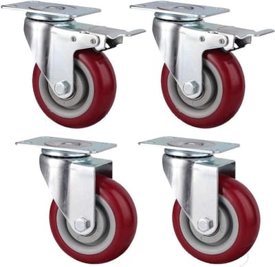 Zware Zwenkwielen - Transportwielen Wielen - Meubels Verplaatsen - Met Rem - 100mm - Rood
