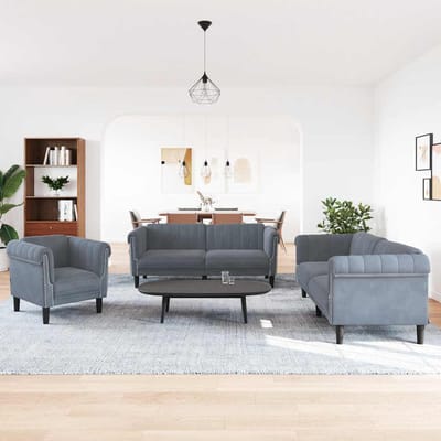 vidaXL - 3-delige - Loungeset - fluweel - donkergrijs