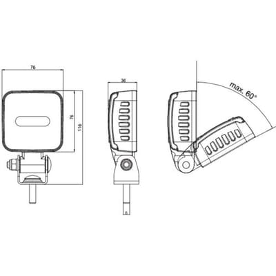 WAS Achteruitrijlicht 12 V/DC, 24 V/DC, 36 V/DC, 48 V/DC, 70 V/DC W263 2172 W263 Brede nabijgebied belichting (b x h x d) 76 x 116 x 36 mm 805 lm