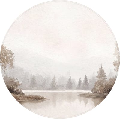 Badmat rond 70x70 cm - Antislip - Rivierlandschap - Minimalistisch - Aardetinten - Badmatten voor badkamer - Badkamermat - Douchemat - Ronde badkamer mat