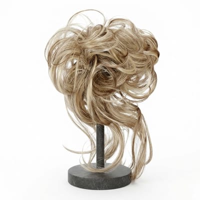 Donkerblonde haar scrunchie met lichte highlights – synthetische haarstuk knot – elastische haar bun extension – natuurlijk ogende opsteek haar accessoire voor dames