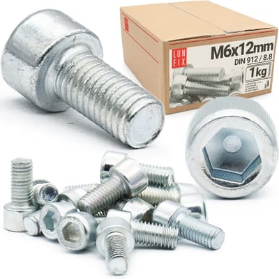 LUN FIX - Zylinderkopfschroeven M6 x 12 mm - 1kg (190 stuks) - DIN 912 - Vol draad - Staal verzinkt