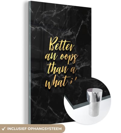 MuchoWow® Glasschilderij 40x60 cm - Schilderij acrylglas - Quotes - Motivatie - Goud - Marmer - Foto op glas - Schilderijen
